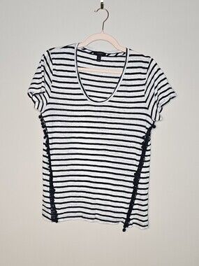 J. Crew Linen Short Sleeve Slub Knit Tee Nay White Size Medium